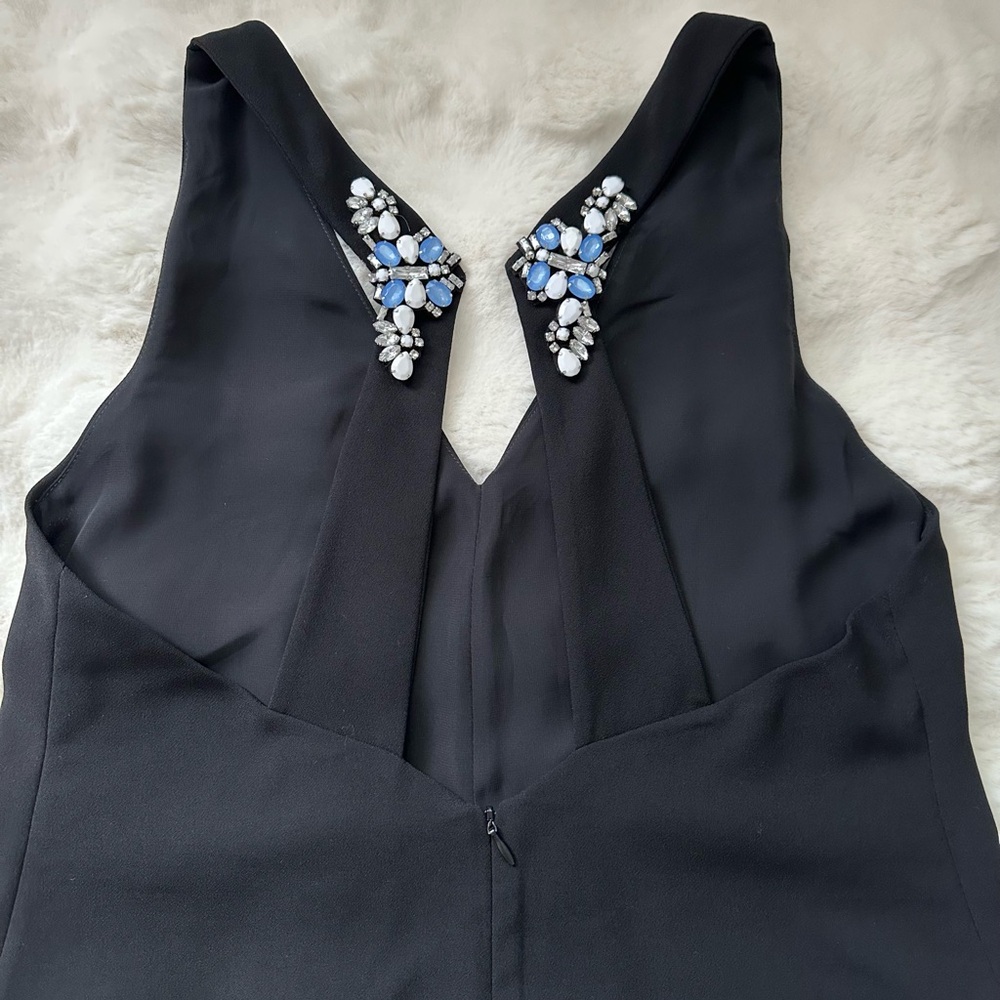 Chic Zara Black Backless Mini Dress with Blue and White Embellishments-L - Picture 8 of 12